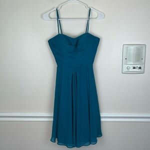 David's Bridal Short Spaghetti Strap Chiffon Dress, Oasis Color, Sz 4 Midi Dress